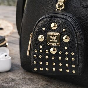 NEW Black/Gold Studded Mini Backpack Bag Charm Keychain – Earbud Case